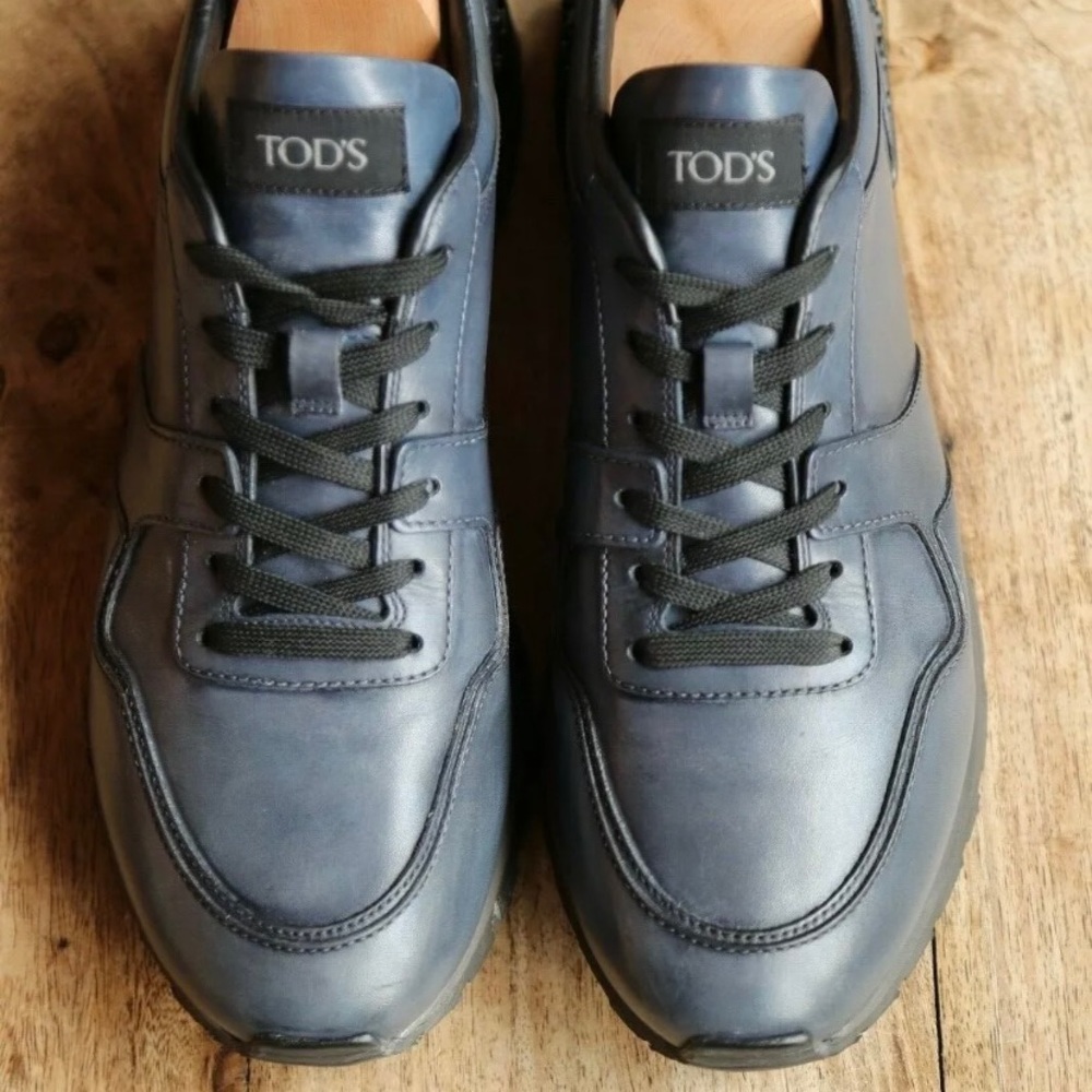 Men's Tods Tod's Blue Leather Shoes Trainers Sneakers US 11